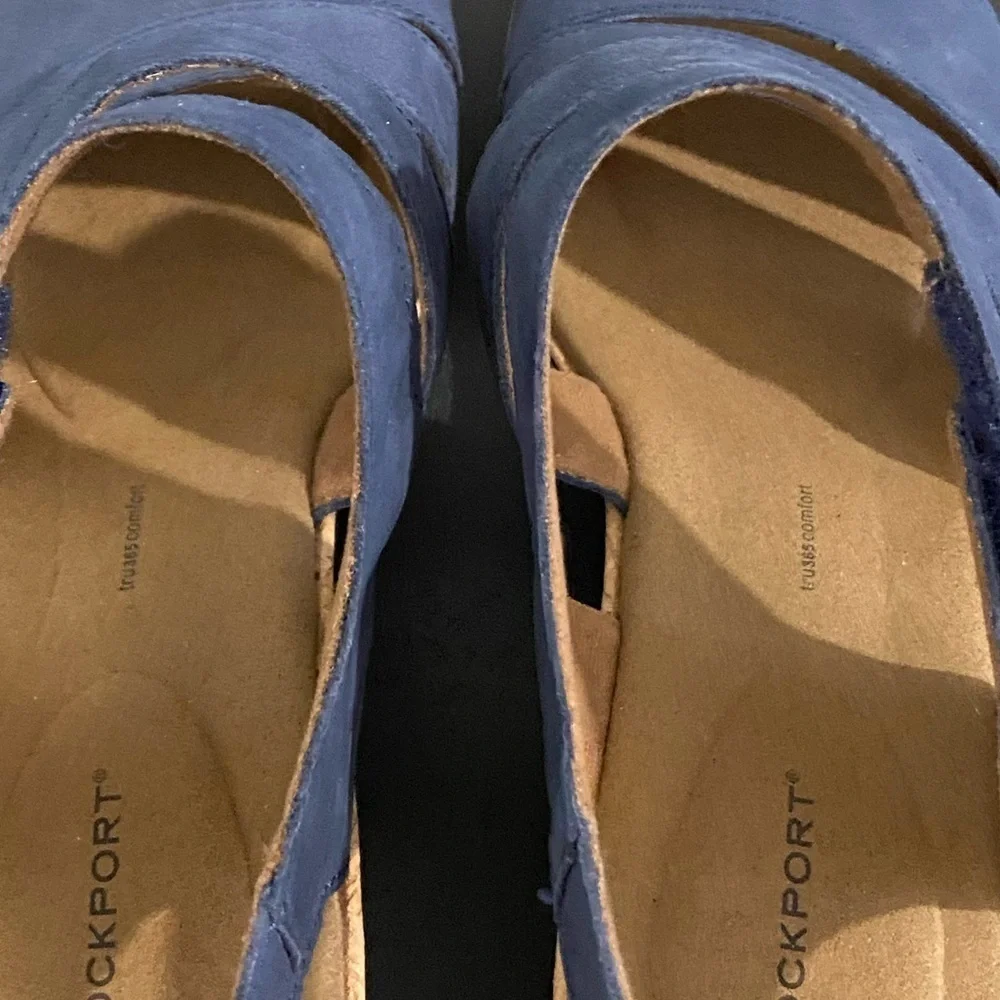 Rockport New Briah Platform Wedge Heel Sandals Size 10 Nubuck Leather Blue